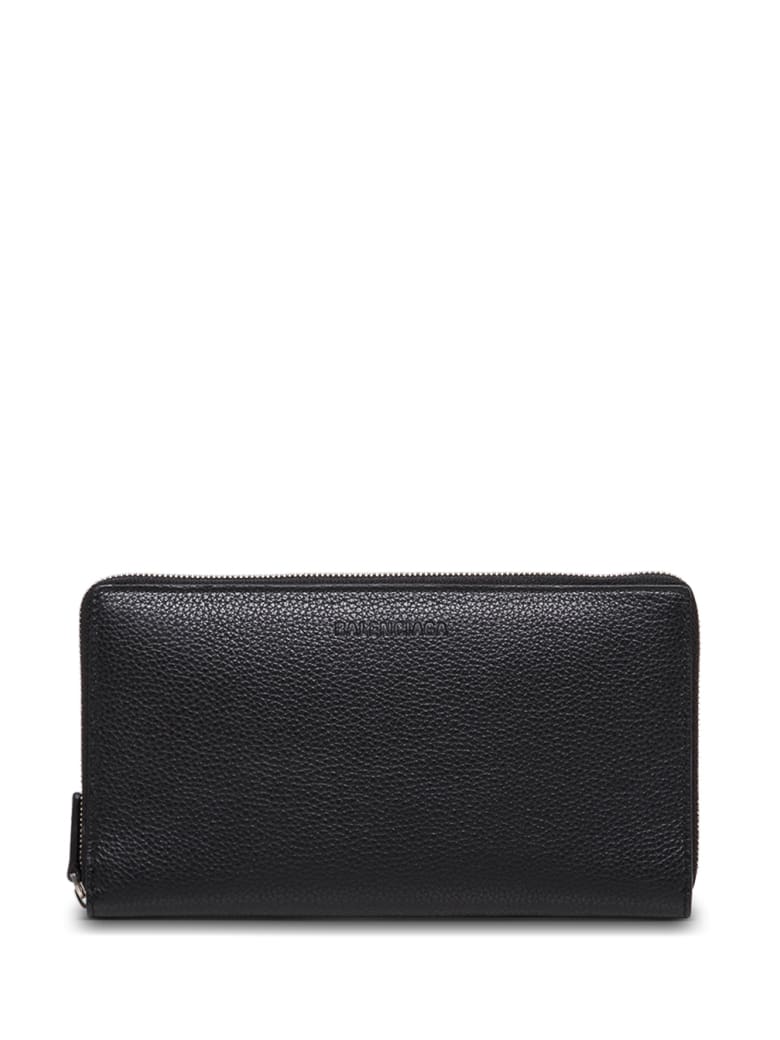 Balenciaga Essential Black Leather Wallet With Logo - Black