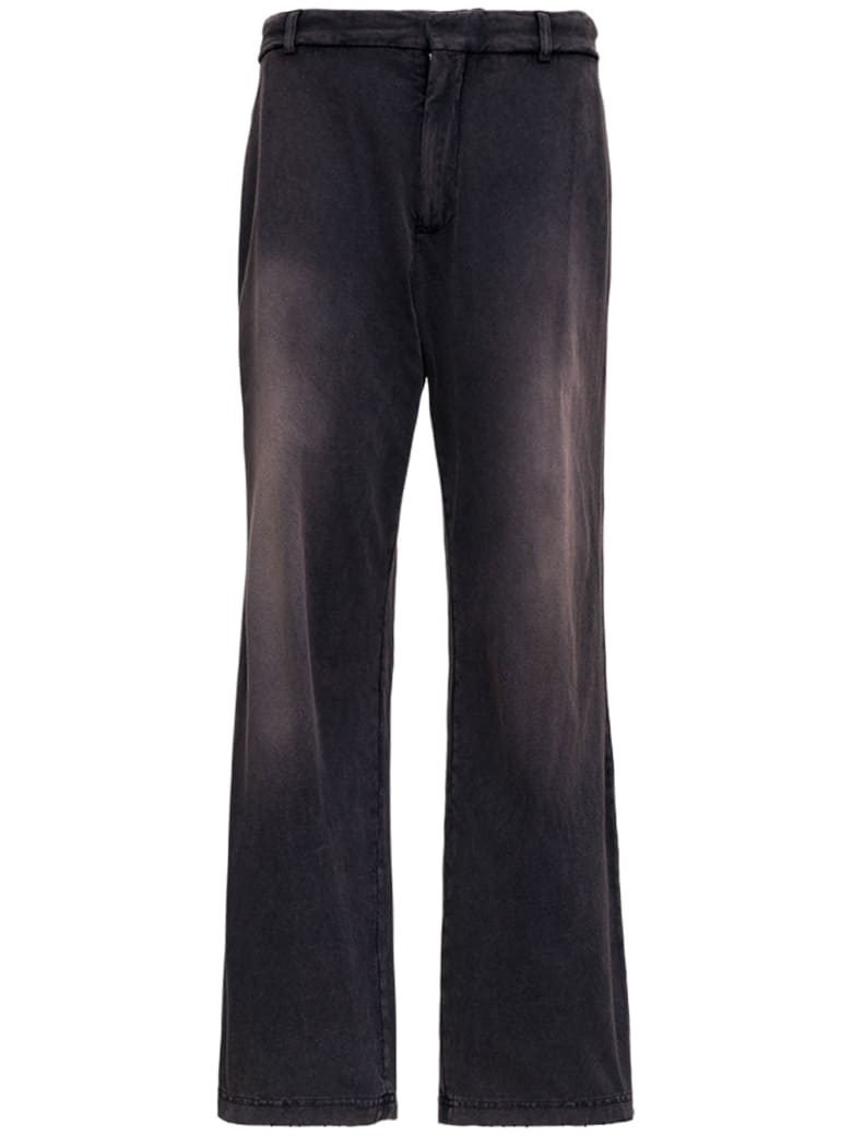 Balenciaga Slim Trousers In Black Washed Cotton - Black