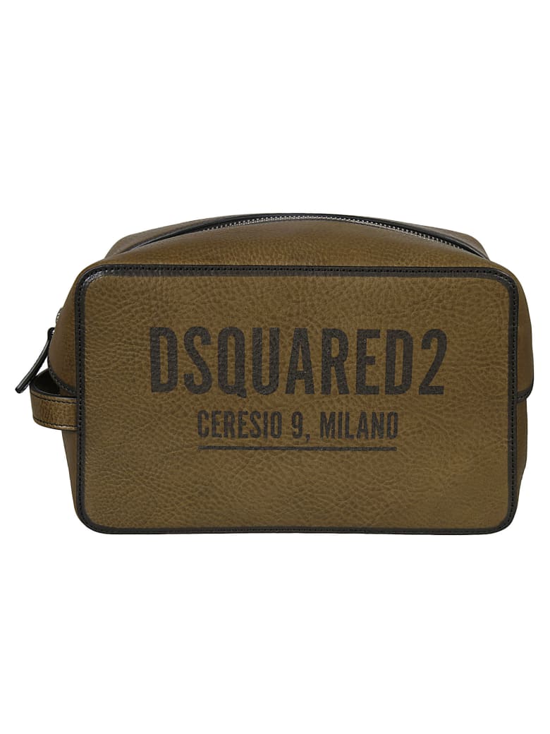 Dsquared2 Grained Leather Logo Print Zip-around Pouch - Military