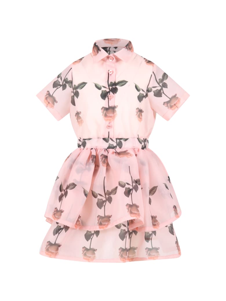 Caroline Bosmans Pink Dress For Girl With Roses - Pink