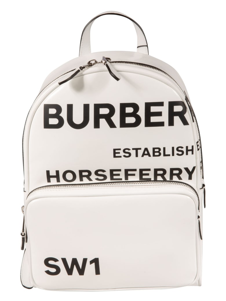 Burberry Logo Printed Backpack - White/Black
