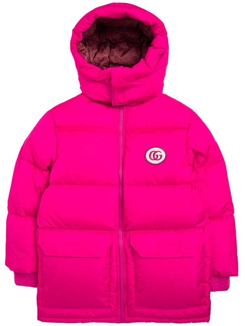 Gucci Pink Nylon Down Jacketì With Logo Patch - Pink