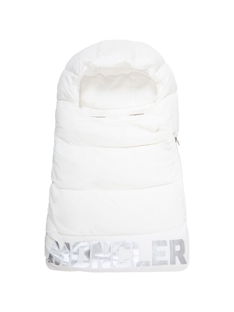 Moncler White Sleeping-bag For Babykids With Silver Logo - White