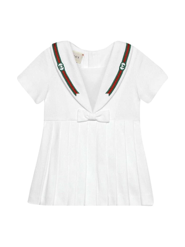 Gucci White Dress With Bow And Multicolor Details - Bianco