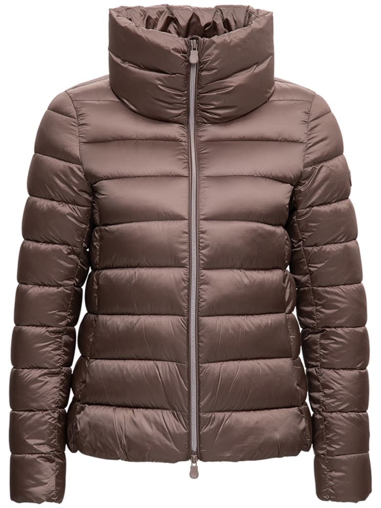 Save the Duck High Neck Ecological Brown Down Jacket - Brown