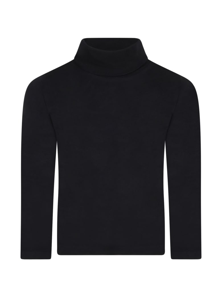 Moncler Black Turtleneck For Girl With Pink Logo - Black