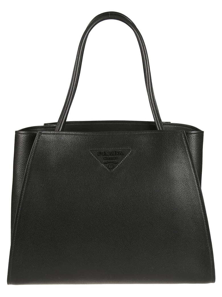 Prada Open Top Logo Stamped Tote - Nero.