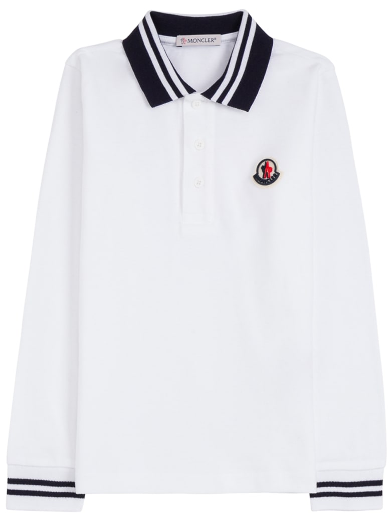 Moncler White Cotton Polo Shirt With Logo Patch - White