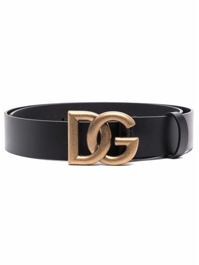 Dolce & Gabbana Black Leather Belt With Dg Buckle - Black