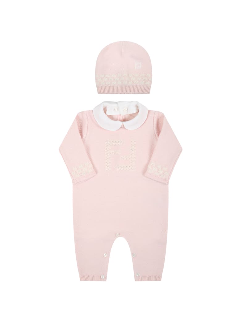 Fendi Pink Set For Baby Girl With Douple Ff - Pink