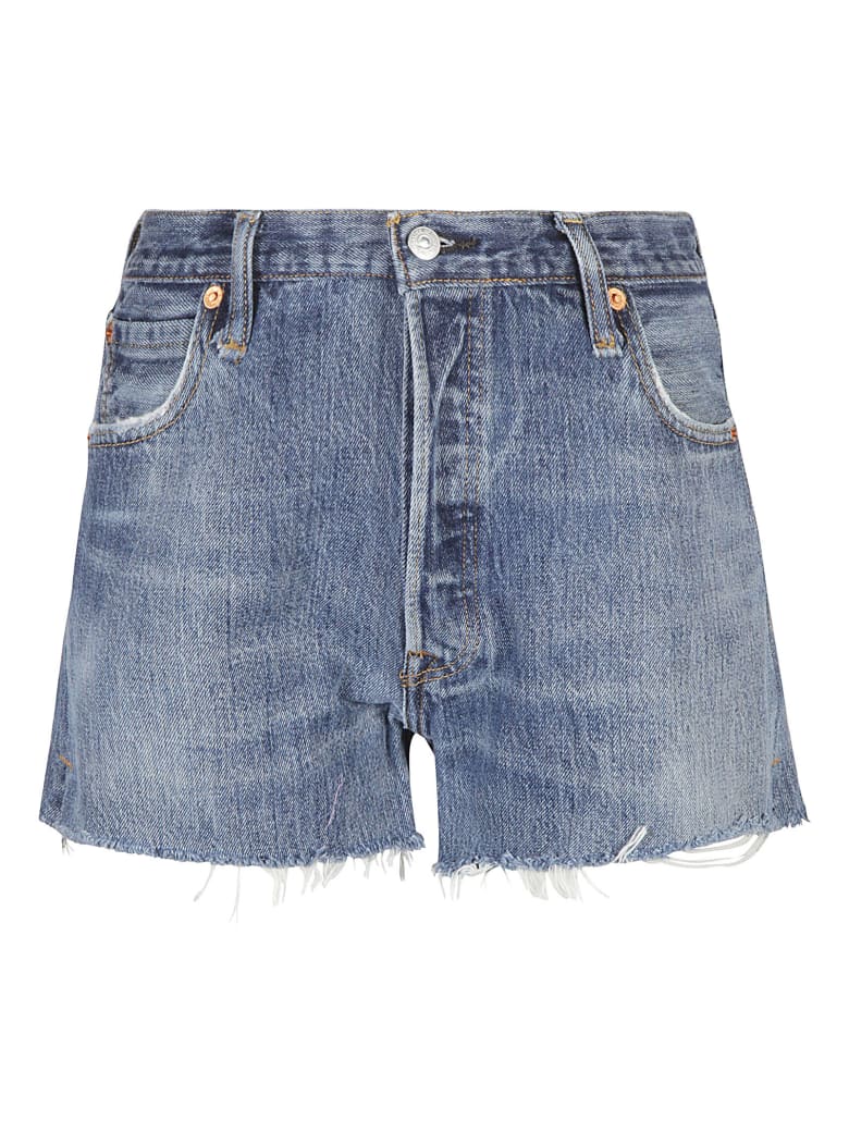 RE/DONE Denim Rip Cuff Detail Shorts - Indigo