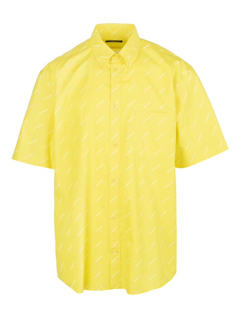 Balenciaga Yellow Shirt With White All-over Logo - Yellow/white