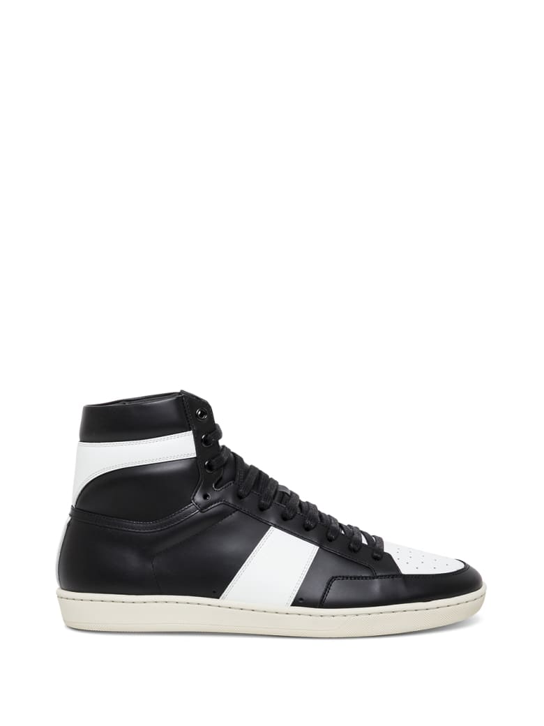Saint Laurent Signature Court Sneakers In White And Black Leather - White/black