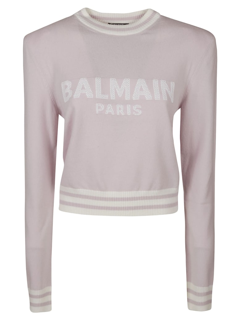 Balmain Stripe Trimmed Logo Sweater - Pink