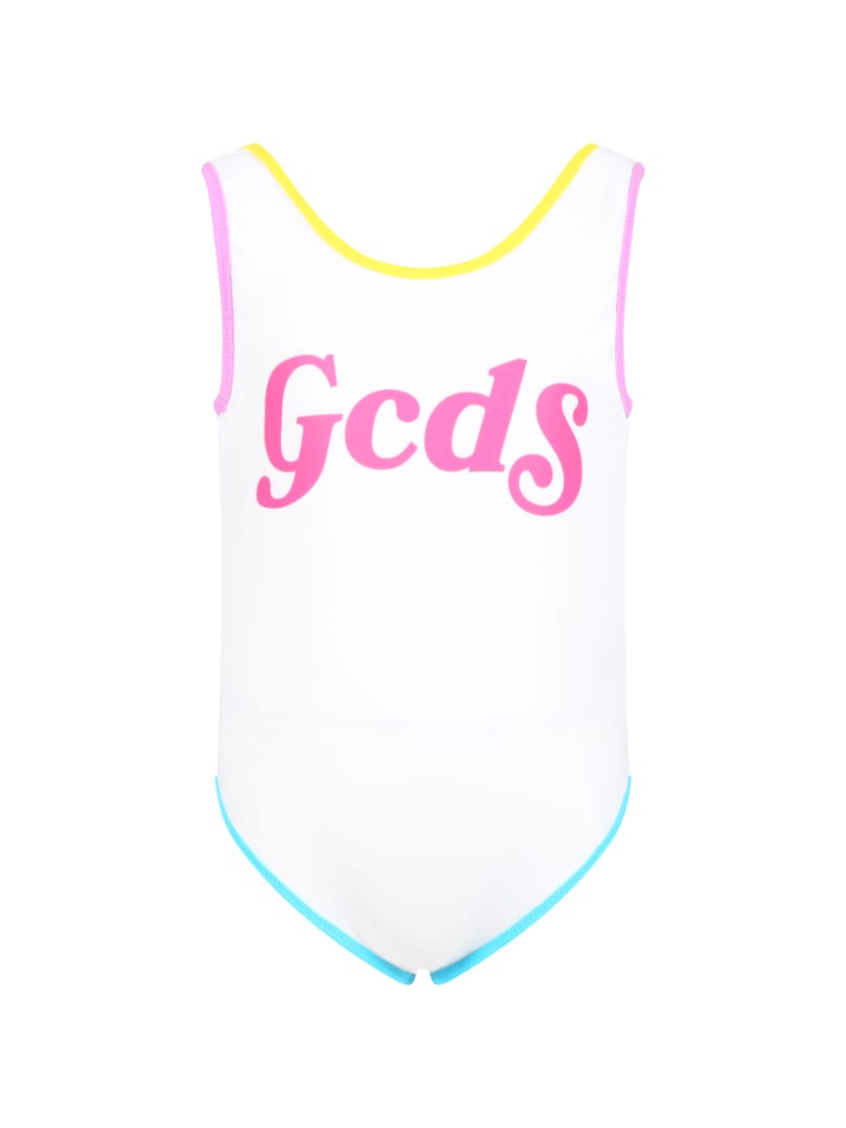 GCDS White Swimsuit For Girl With Logo - Bianco