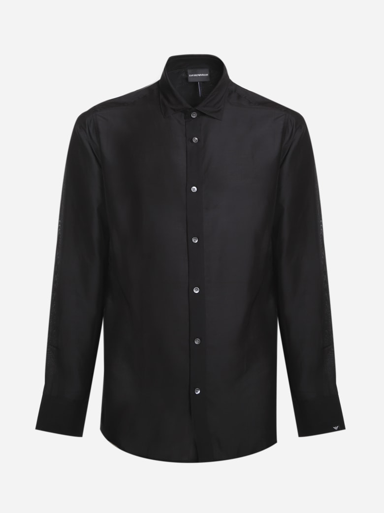 Emporio Armani Basic Shirt Made Of Silk Blend - Nero