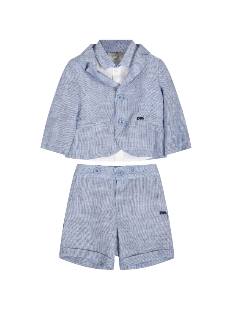 Armani Collezioni Light Blue Suit For Babyboy With Logo - Light Blue