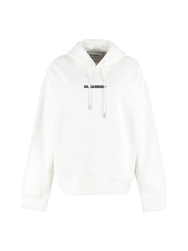 Jil Sander Logo Cotton Hoodie - White