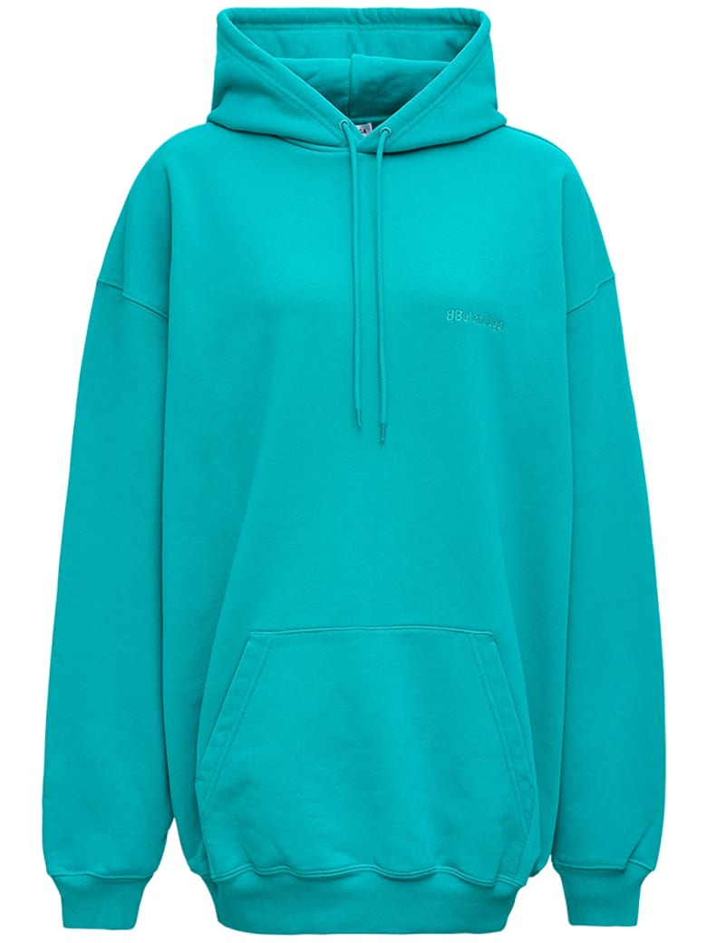 Balenciaga Turquoise Cotton Hoodie With Logo - Light blue