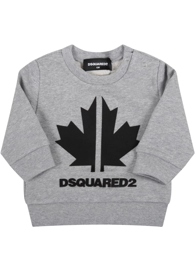Dsquared2 Grey Sweatshirt For Baby Boy With Maple Leaf - Grey