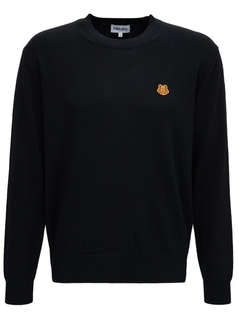 Kenzo Black Wool Sweater With Tiger Patch - Black