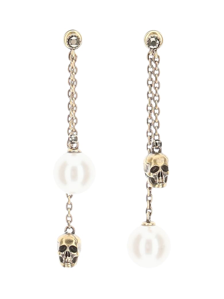 Alexander McQueen Skull And Pearl Pendant Earrings - Oro
