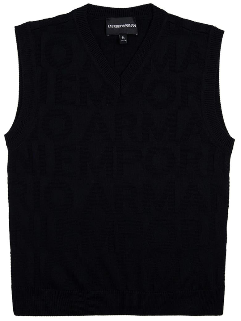 Emporio Armani Blue Sleeveless Sweater In Wool Blend - Blu