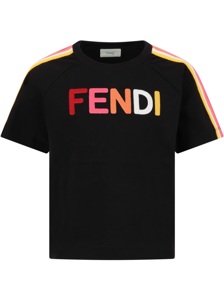 Fendi Black T-shirt For Girl With Logo - Black