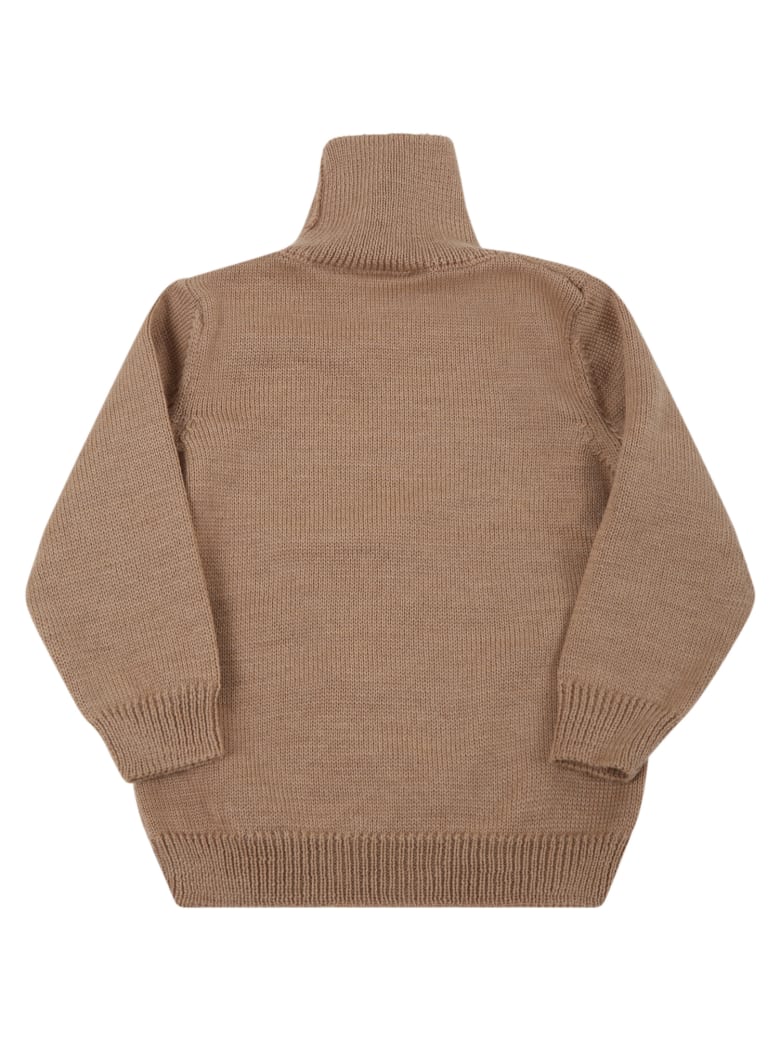 Little Bear Beige Turtleneck For Baby Kids - Brown