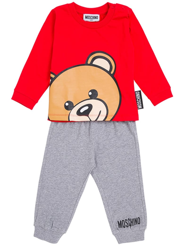 Moschino Coordinated Cotton Suit With Logo Print - Red