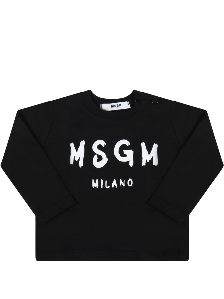 MSGM Black T-shirt For Babykids With Black Logo - Black