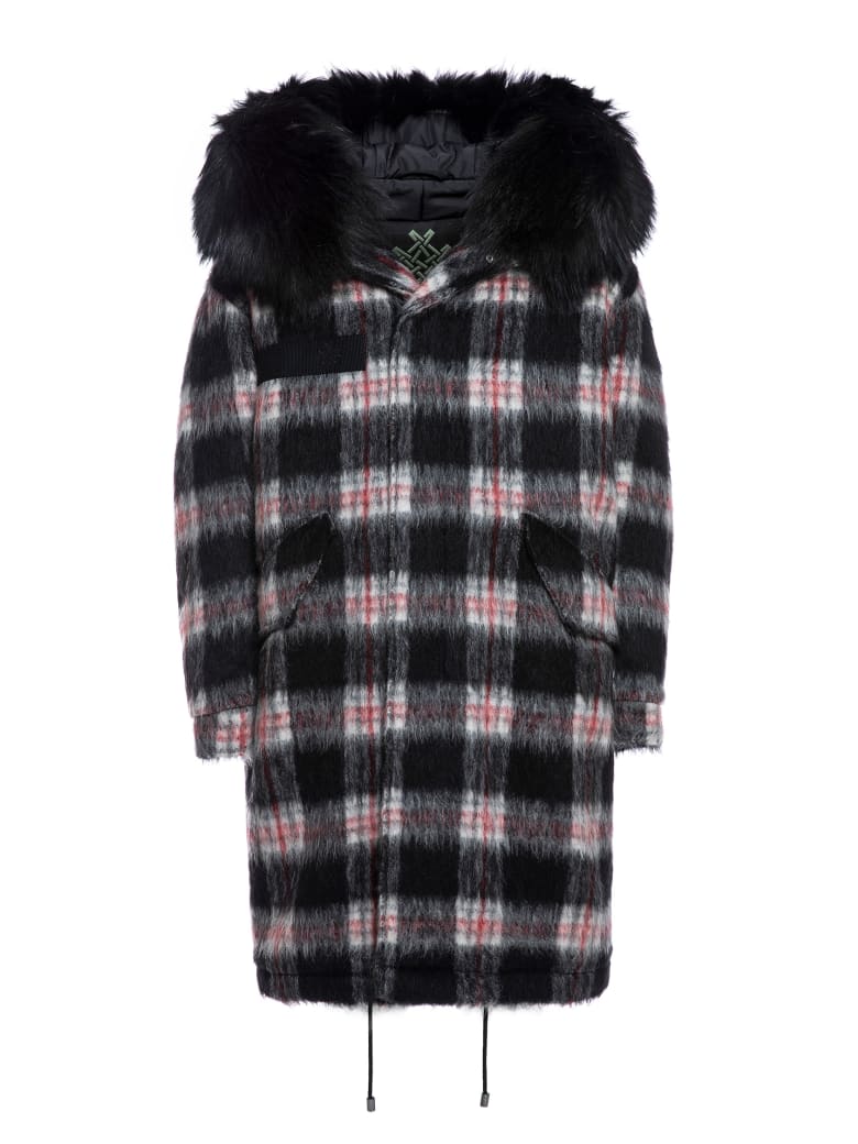 Mr & Mrs Italy Tartan London Parka M51 For Woman With Fur - BLACK/WHITE / BLACK / BLACK