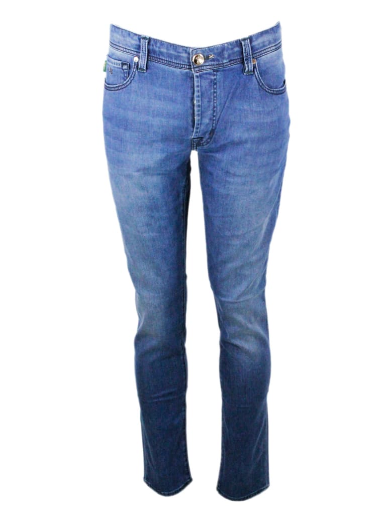Sartoria Tramarossa Leonardo Stretch Selvedge Denim Trousers With 5 Pockets With Tailored Stitching - Denim