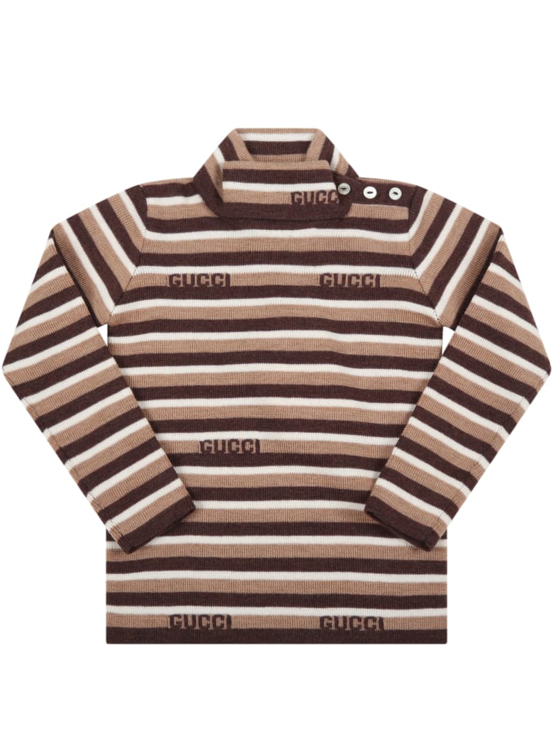 Gucci Brown Turtleneck For Baby Boy With Logo - Brown