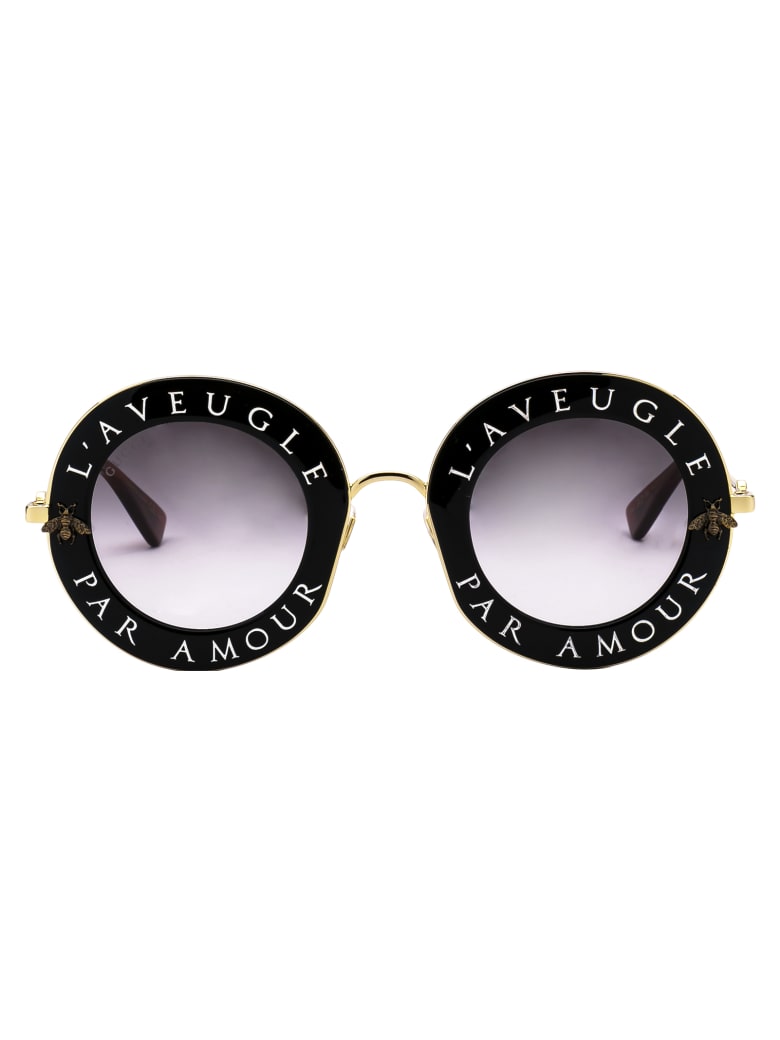 Gucci Gg0113s Sunglasses - 001 BLACK GOLD GREY