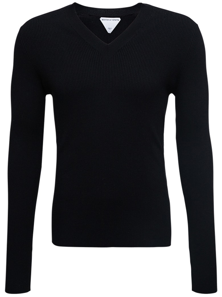 Bottega Veneta Black Long-sleeved Ribbed Wool Sweater - Black