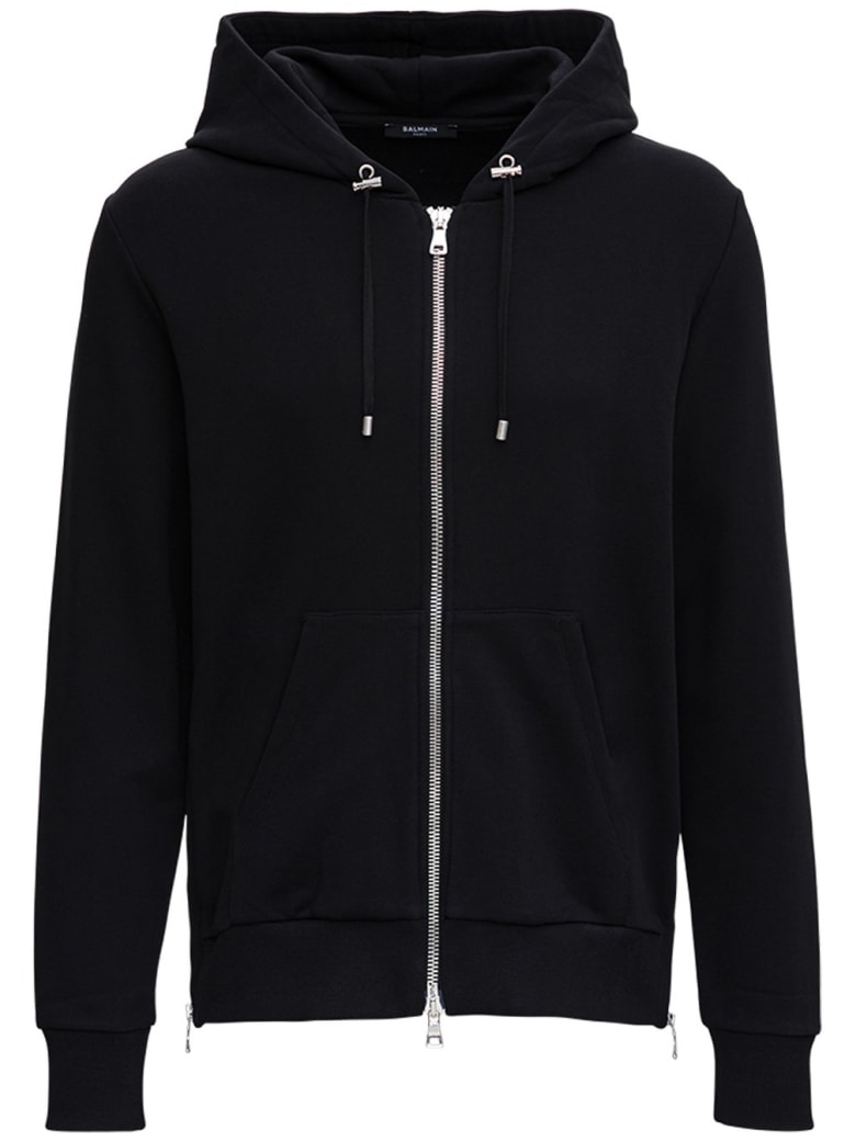 Balmain Back Cotton Hoodie With Logo Print - Black