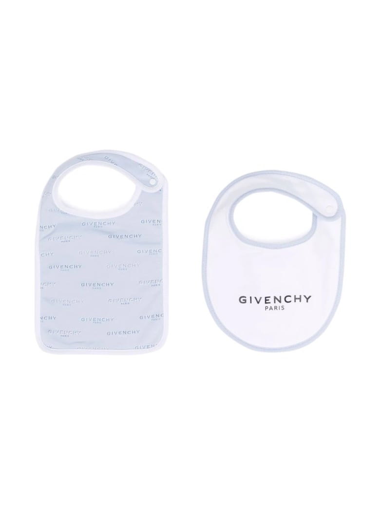 Givenchy White And Light Blue Baby Bibs Set With Logo - Bianco/azz. past.