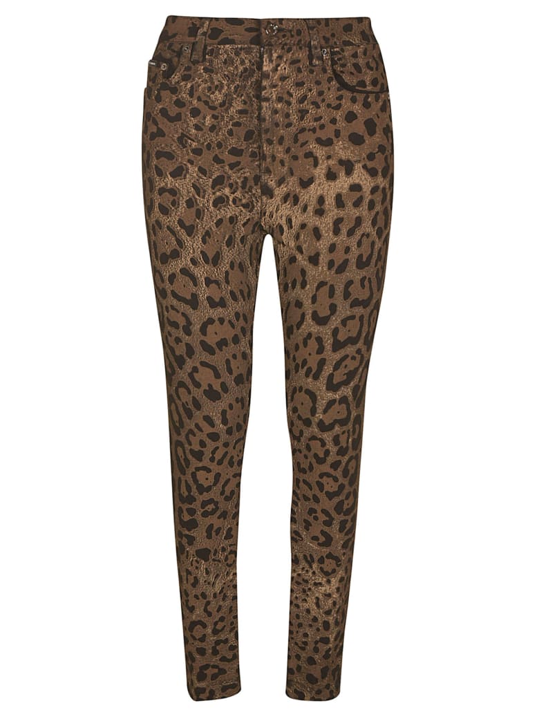 Dolce & Gabbana Plate Logo Patch Printed Jeans - Leopardato