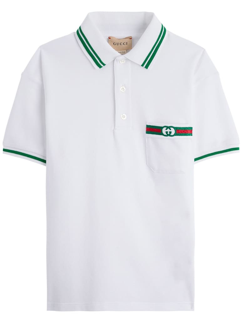 Gucci Cotton Piquet Polo With Web Detail - Optic White Multicolor