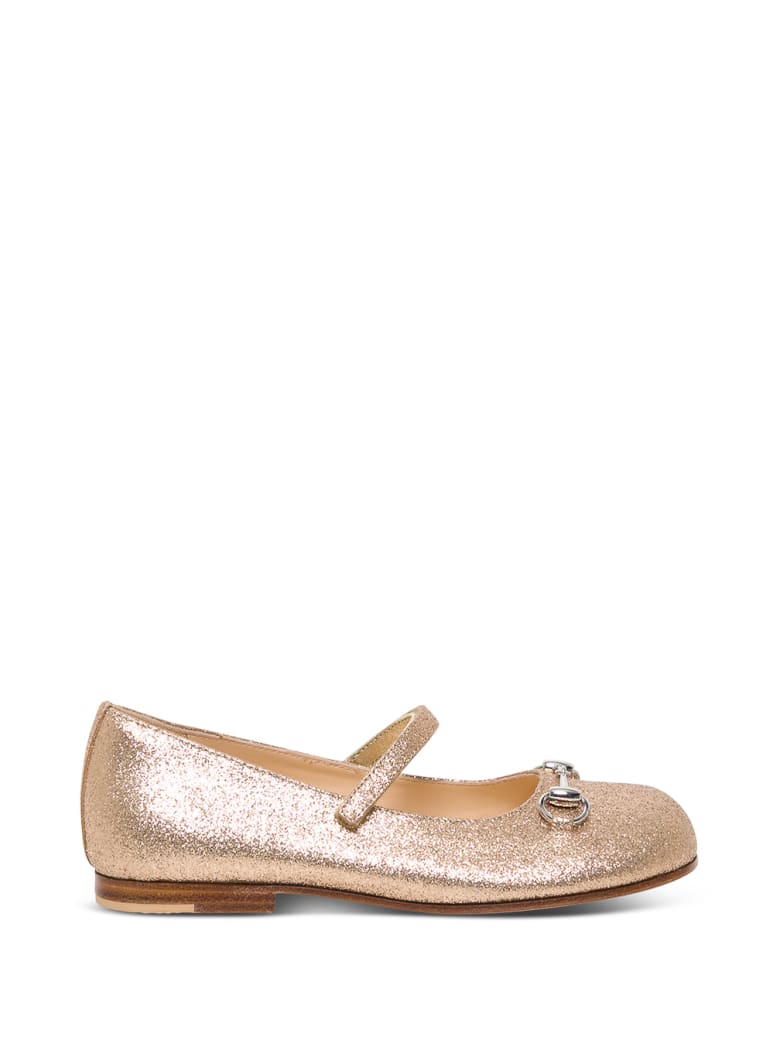 Gucci Glitter Flat Shoes With Horsebit Detail - Metallic