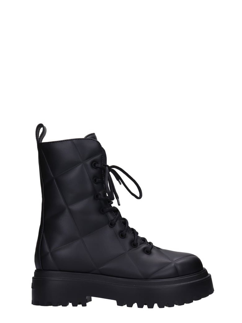 Le Silla Combat Boots In Black Leather - black