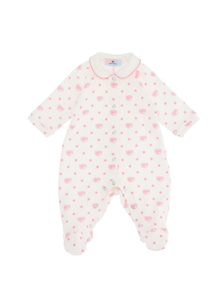Chiara Ferragni White And Pink Cotton Logomania Onesie - White