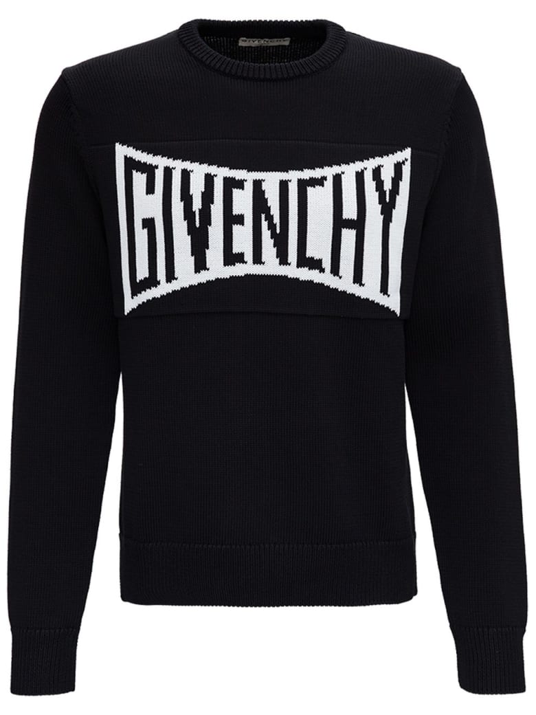 Givenchy Black Jersey Sweater With Front Logo - Black