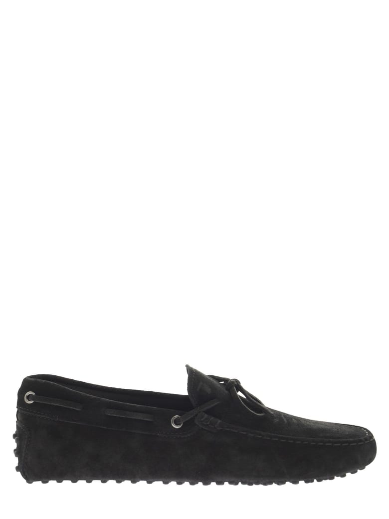 Tod's Suede Moccasin With Grommets - Black