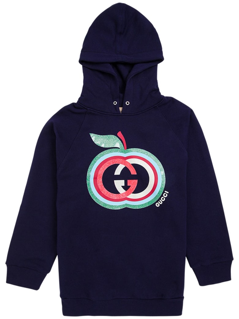 Gucci Blue Cotton Hoodie With Logo Print - Blu