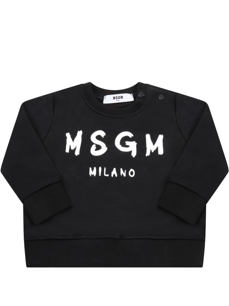 MSGM Black Sweatshirt For Babykids With Logo - Black