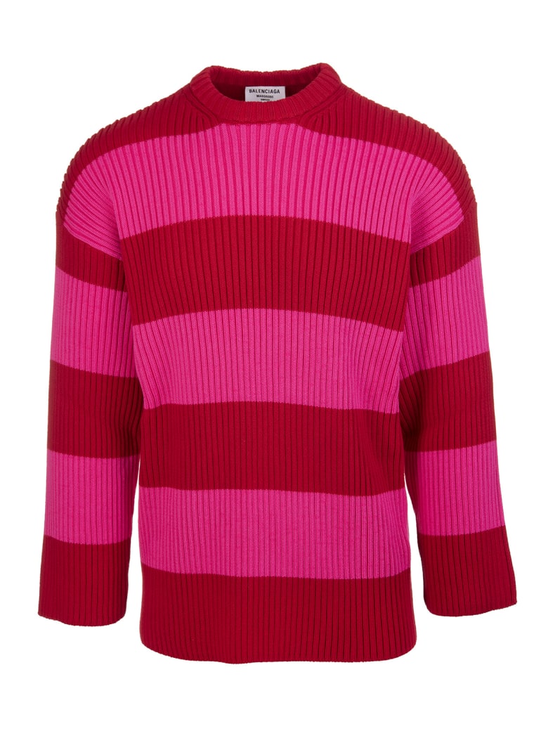 Balenciaga Unisex Pink And Red Striped Crewneck Pullover - Red/pink
