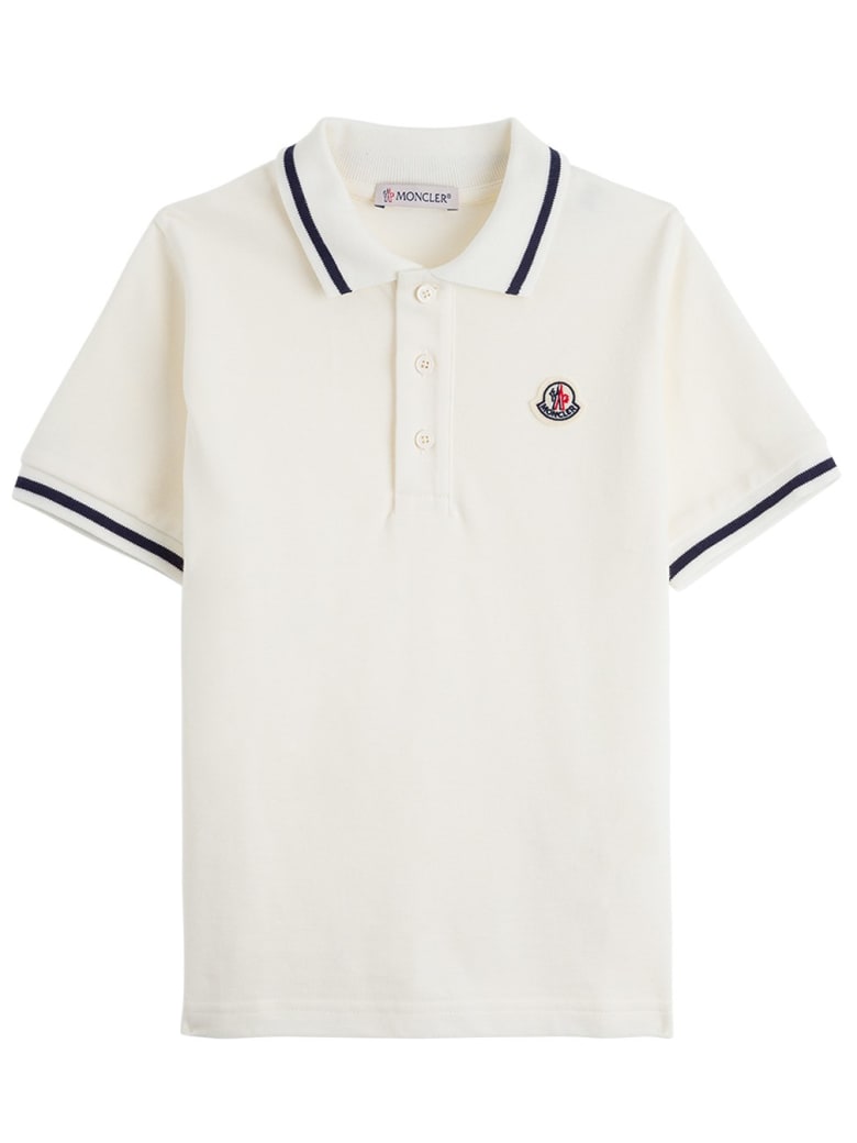 Moncler Cotton Piquet Polo Shirt With Logo Patch - White