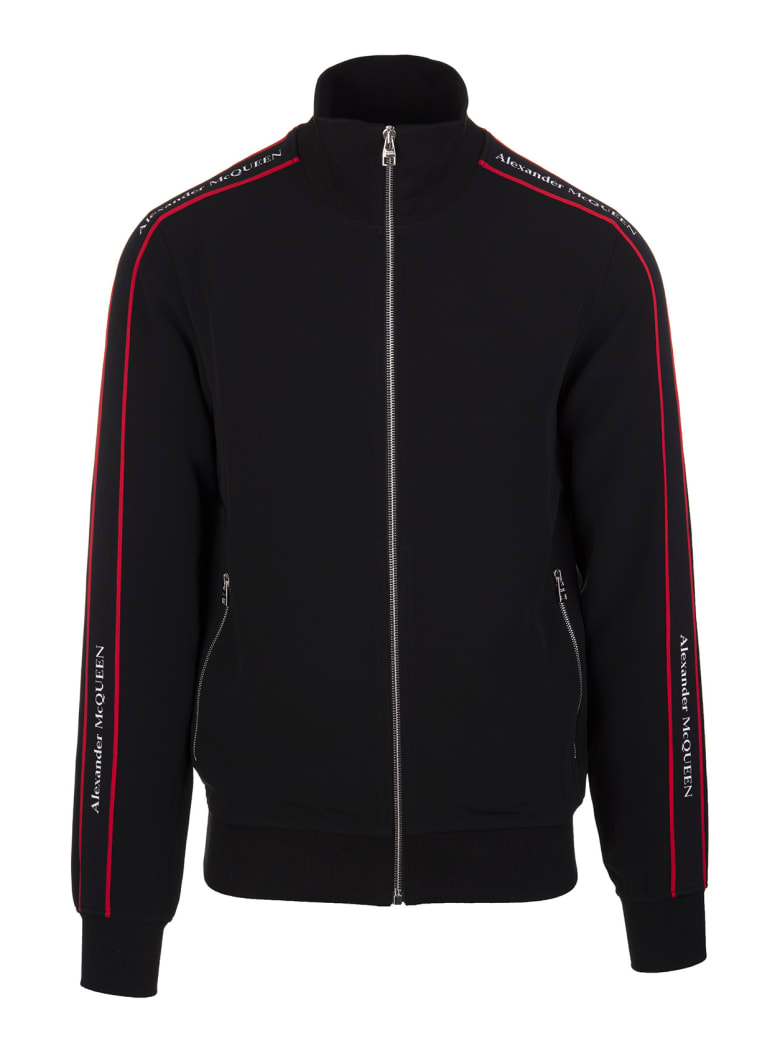 Alexander McQueen Man Black Sweatshirt With Zip And Logoed Bands - Black